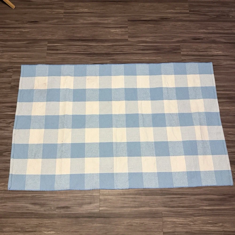 Blue White Plaid Indoor Outdoor Doormat Rug Western Layering Cute Porch Kitchen